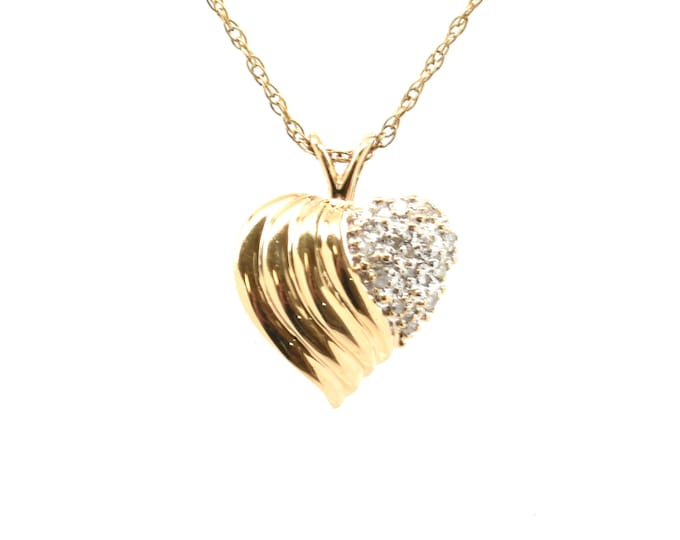 Estate Diamond Pendant Vintage 14K Solid Yellow Gold Natural Diamonds Heart 15 Points Total Weight Holiday Gift