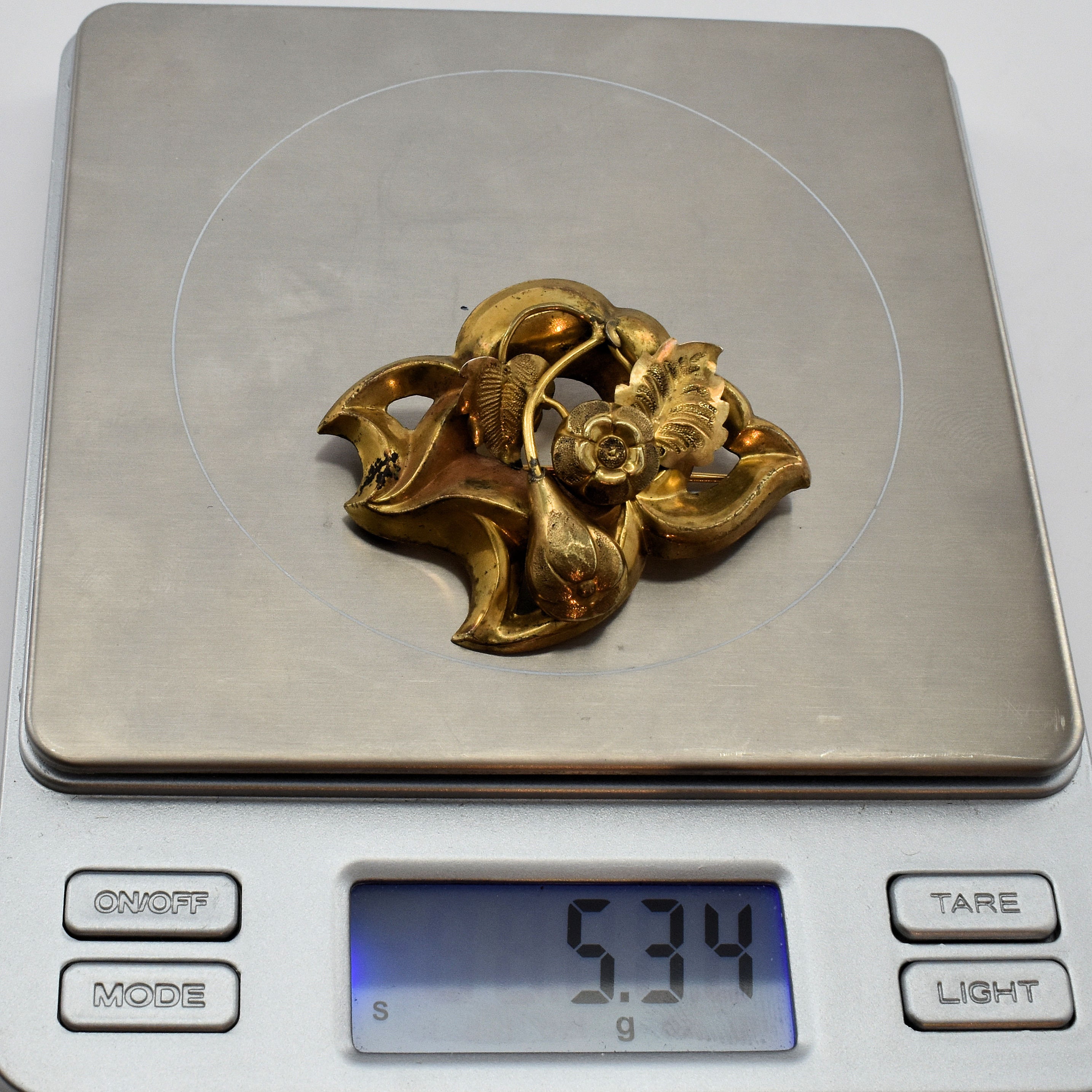 14K Solid Yellow Gold Botanical Brooch Pin Vintage Estate