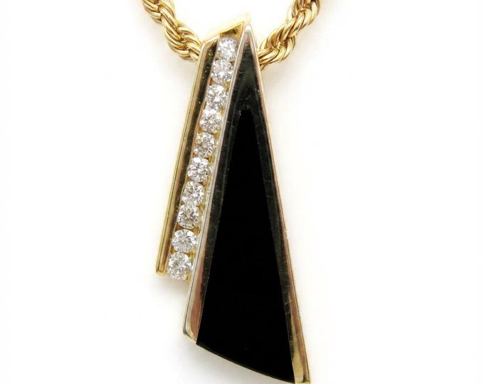 Vintage Onyx Diamond Pendant, 14K Yellow Gold Half Carat