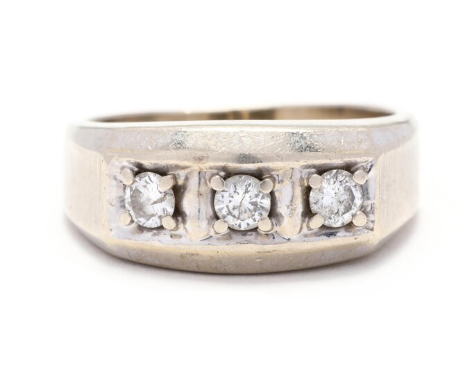 Estate Diamond Ring Vintage 14K Solid White Gold Natural Diamonds .51 Carats Total Weight Size 8.25 Father's Day
