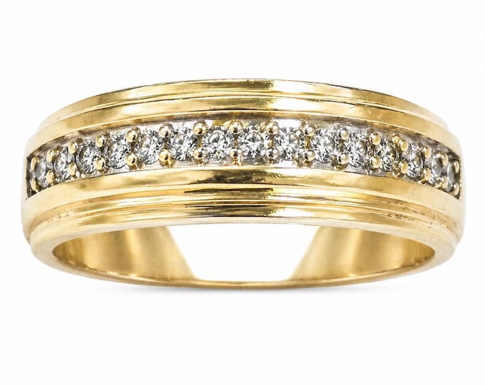 Estate 14K Yellow Gold Diamond Band Ring, VS1 .75 Carat, Size 11.75