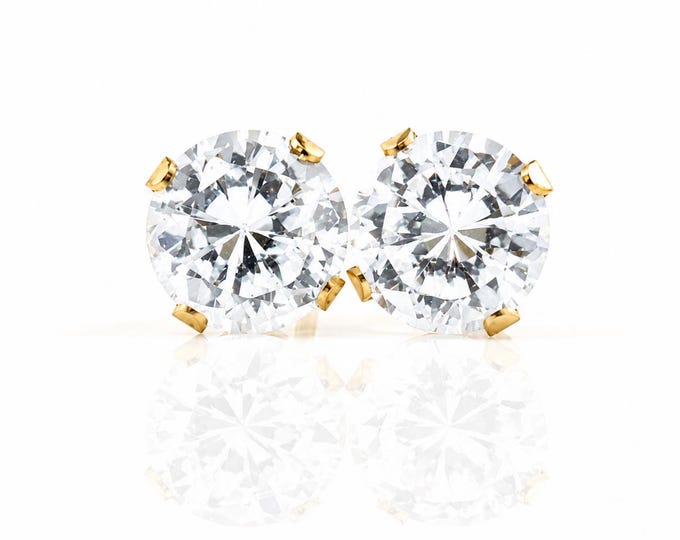 Estate 14K Yellow Gold CZ Stud Earrings, 2.44 Carats