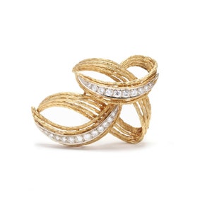 Estate Diamond Brooch Vintage 18K Solid Yellow Gold Natural Diamonds Pin April Birthstone Holiday Gift