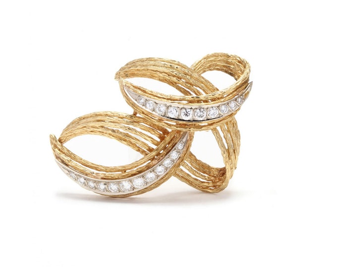 Estate Diamond Brooch Vintage 18K Solid Yellow Gold Natural Diamonds Pin April Birthstone Holiday Gift