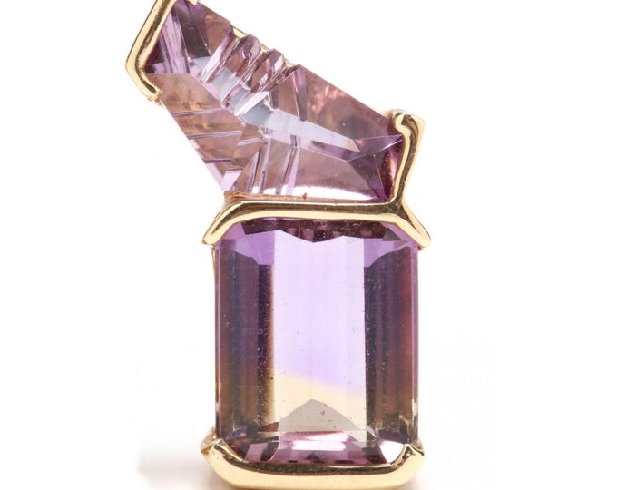 Estate 14K Solid Yellow Gold Genuine Amethyst Ametrine Pendant 11.52 Grams Holiday Gift