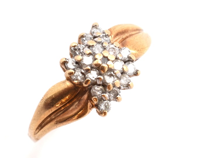 14K Solid Yellow Gold Natural Diamonds Ring Waterfall Cluster Cocktail Nearly Quarter Carat Total Weight Nearly 4 Grams Size 10 Gift