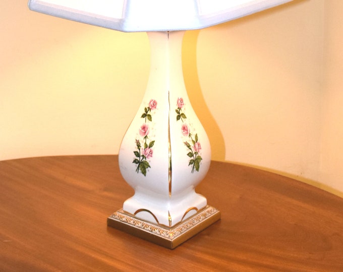 Estate Porcelain Lamp Vintage Pink Roses Boudoir Home Decor