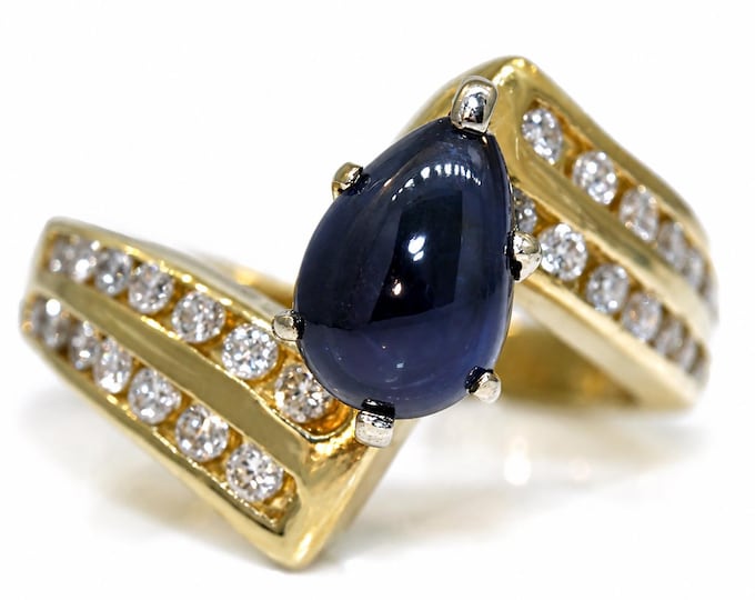 Vintage 14K Gold Sapphire Diamond Bypass Cocktail Ring Size 4.5