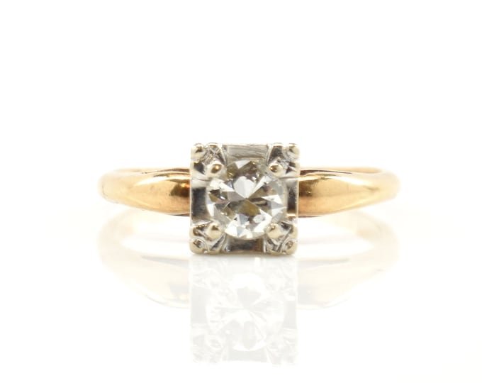 Estate Diamond Ring Vintage 14K Solid Yellow Gold Natural Diamond Solitaire Half Carat Old European Cut Size 7.25 Holiday Gift