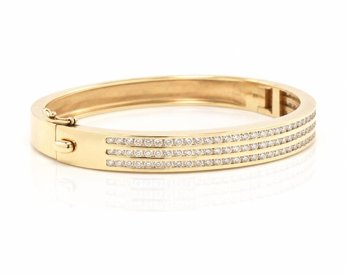 Vintage Diamond Bangle Bracelet, 14K Yellow Gold, 3 Carat
