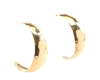 Estate Gold Earrings Vintage 14K Solid Yellow Gold Large Hammered Crescent Half Hoops Holiday Gift