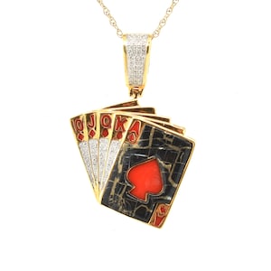 Estate Diamond Pendant Vintage 10K Solid Yellow Gold Natural Diamonds Royal Flush New Old Stock Holiday Gift
