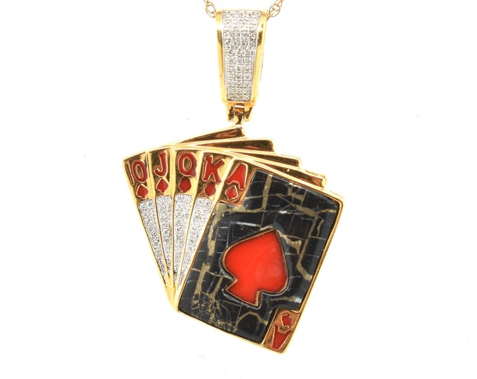Estate Diamond Pendant Vintage 10K Solid Yellow Gold Natural Diamonds Royal Flush New Old Stock Holiday Gift