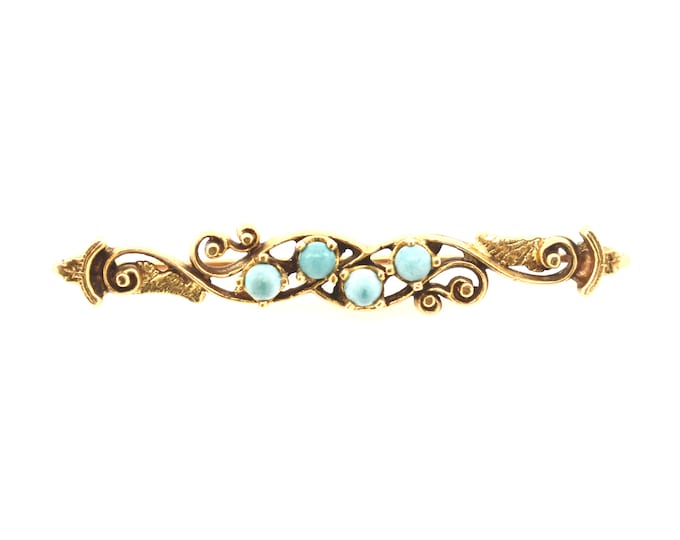 Estate Turquoise Brooch Vintage 14K Solid Yellow Gold Natural Turquoise Pin .62 Carats Total Weight December Birthstone Holiday Gift