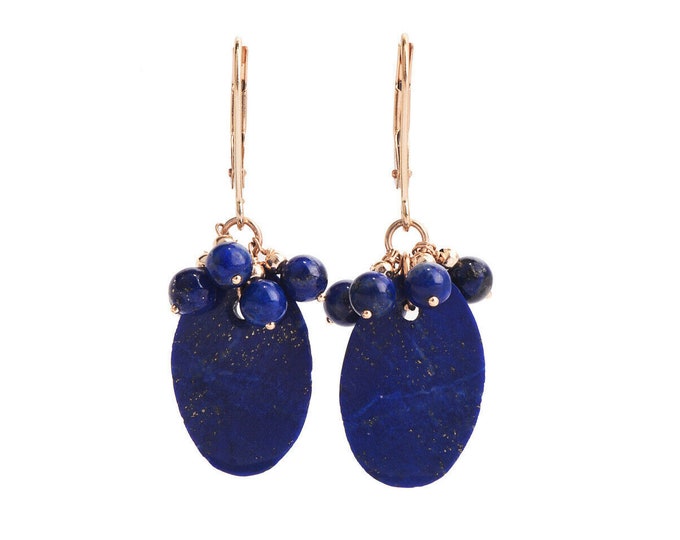Estate Lapis Earrings Vintage 14K Solid Yellow Gold Natural Lapis Lazuli Drop Dangle Nearly 20 Carats Total Weight Holiday Gift