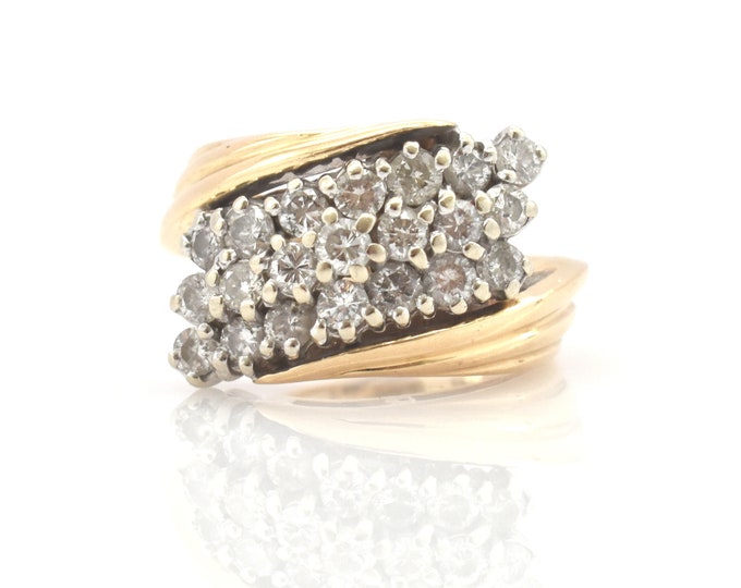 Vintage Diamond Cluster Ring: 1.26 Carat 14K Yellow Gold, Size 5.5