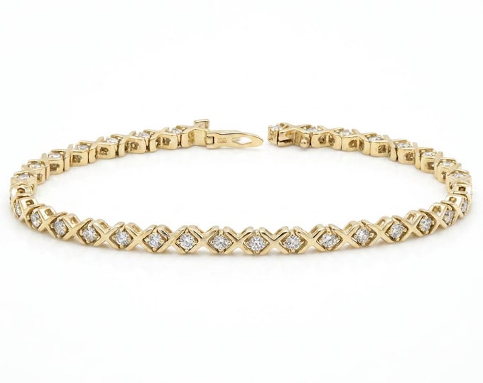 Vintage Diamond Tennis Bracelet, 14K Yellow Gold, 2.32 Carats, 7.5 Inches