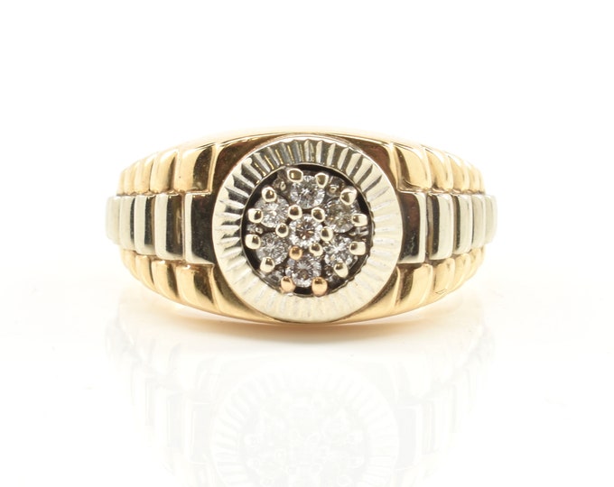 Estate Diamond Ring Vintage 14K Solid Yellow Gold Natural Diamonds .22 Carat Total Weight Size 11.25 Holiday Gift