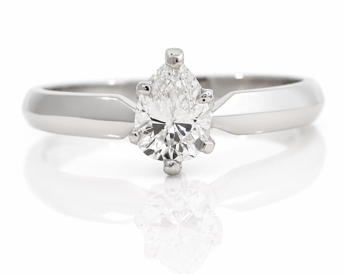 Estate Pear Cut Diamond Solitaire Ring, Platinum, Size 6.5