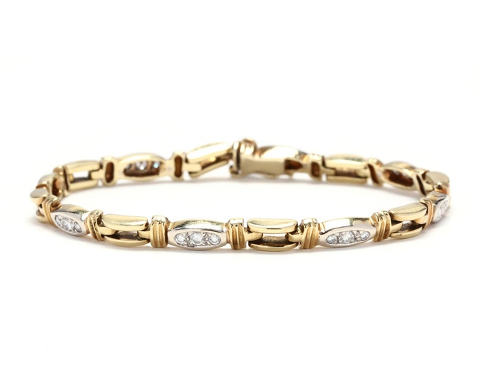 Vintage Diamond Tennis Bracelet, 18K Yellow & White Gold, 0.96 Carat