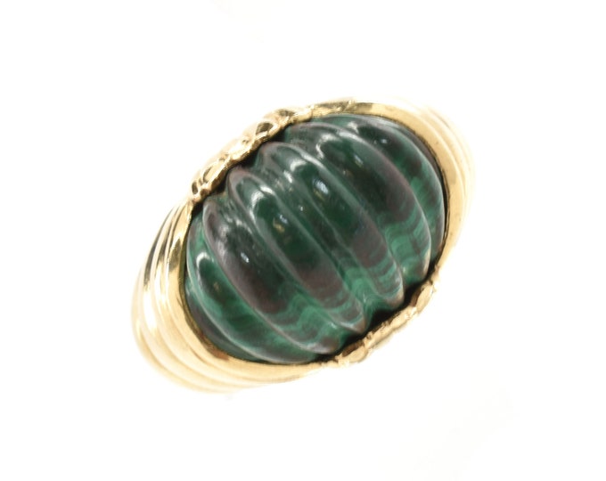 Estate Gold Ring Vintage 14K Yellow Solid Gold Natural Malachite 21.6 Carats Size 7.5 Holiday Gift