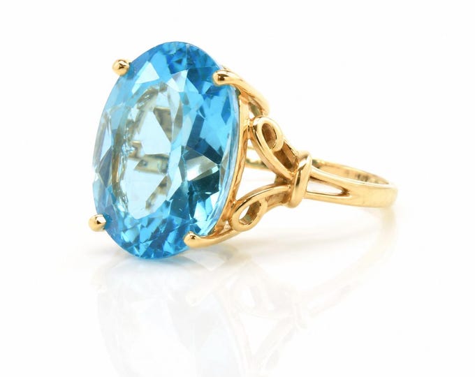 Vintage 14K Gold Blue Topaz Ring, 10 Carat December Birthstone