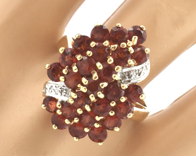Estate Garnet Ring Vintage 14K Solid Yellow Gold Natural Garnets Diamonds Over 4 Carats Total Size 9.5 January Birthstone Holiday Gift
