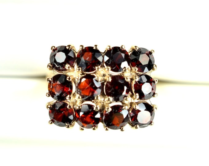 Estate Garnet Ring Vintage 14K Solid Yellow Gold Round Cut Natural Garnets Grid Ring 2.4 CTW Size 7.75 January Birthstone Holiday Gift