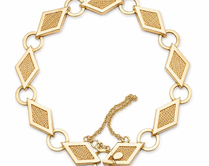 Vintage 14K Solid Gold Geometric Bracelet, 8 inch