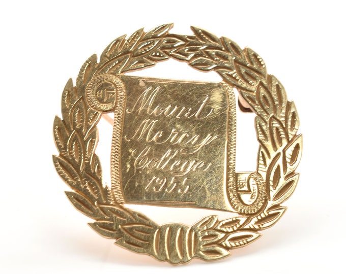 Estate Gold Brooch Vintage 10K Solid Yellow Gold Mount Mercy College 1955 Nursing Pin Holiday Gift