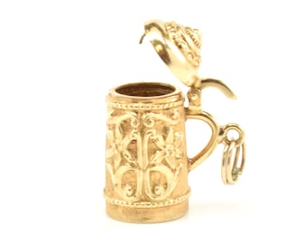 Estate Gold Charm Vintage 18K Solid Yellow Gold Beer Stein Lid Opens