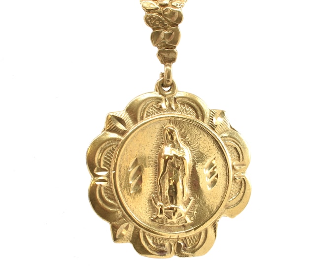 Estate Gold Pendant Vintage 14K Solid Gold Pendant Virgin Mary Jesus Christ 2 Sided Heavy Religious Medal Holiday Gift