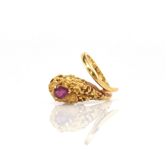 Estate Ruby Ring Vintage 18K Solid Yellow Gold Na… - image 4