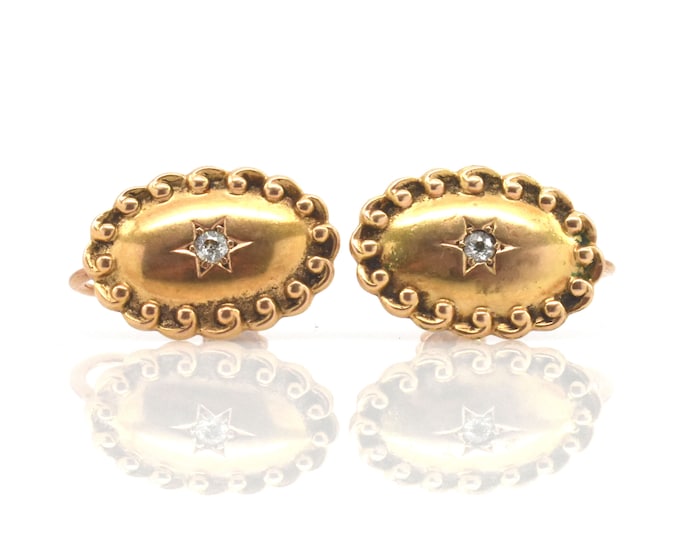 Antique Diamond Earrings 14K Solid Yellow Gold Natural Diamonds Non-PIerced Screw Back Earrings Holiday Gift