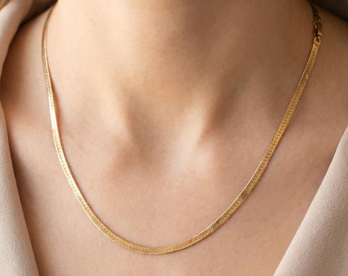 Estate 14K Yellow Gold Herringbone Chain Necklace, 20 Inch