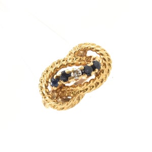 Estate Gemstone Ring Vintage 14K Solid Yellow Gold Natural Sapphires Diamond Size 5 September Birthstone Holiday Gift