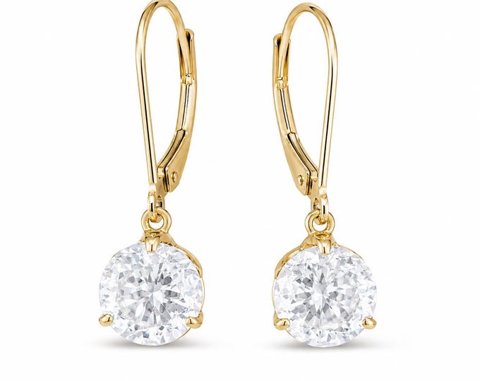 Estate 14K Gold CZ Leverback Dangle Earrings 1.5 TCW