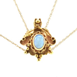 Estate Slide Charm Antique 14K Solid Yellow Gold Natural Opal Holiday Gift