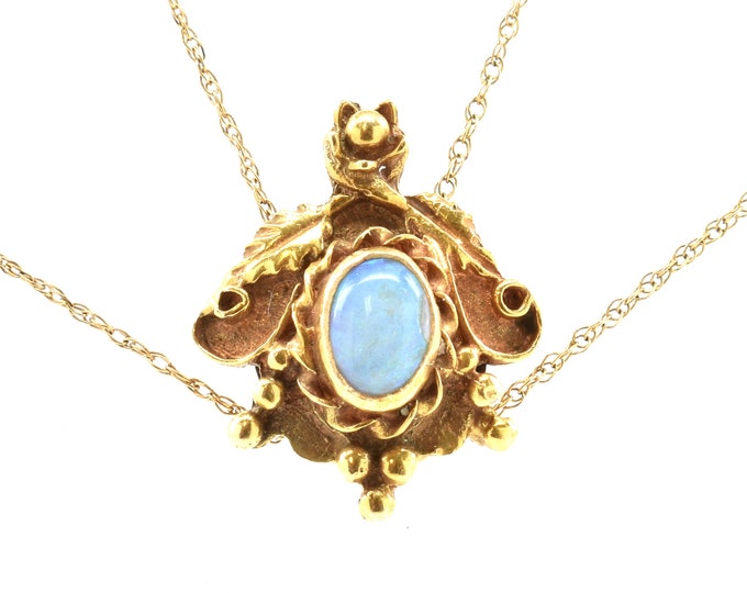 Estate Slide Charm Antique 14K Solid Yellow Gold Natural Opal Holiday Gift