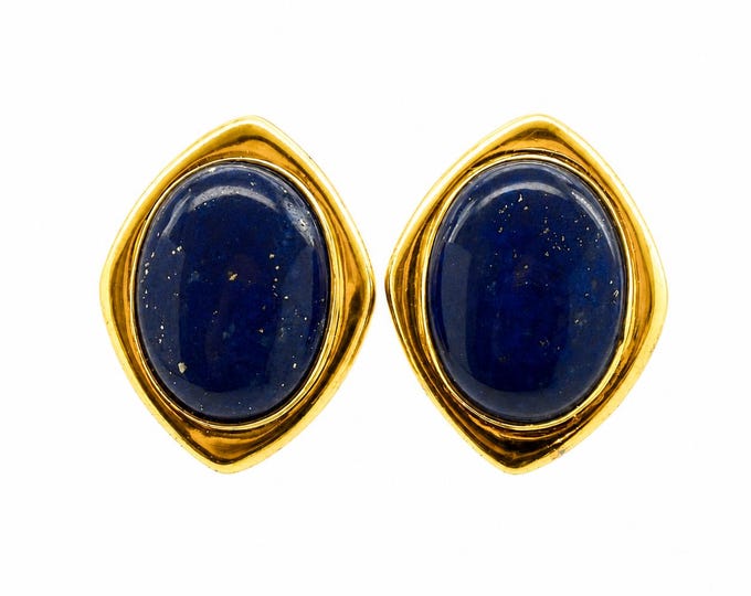 Vintage 14K Gold Lapis Lazuli Clip On Earrings, December Birthstone