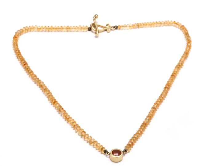 18K Solid Yellow Gold Natural Citrine Necklace Over 27 Carats Total Over 16 Inches Long Nearly 13 Grams November Birthstone Holiday Gift