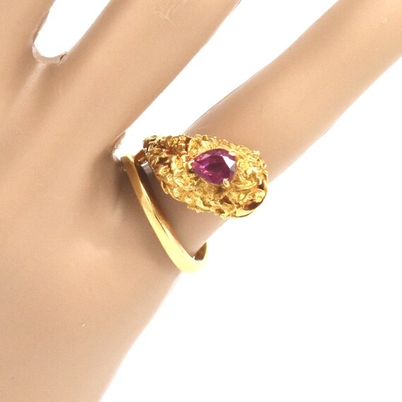 Estate Ruby Ring Vintage 18K Solid Yellow Gold Na… - image 2