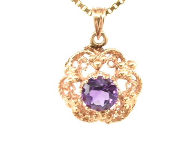 Estate Amethyst Pendant Vintage 14K Solid Yellow Gold Natural Amethyst 1 Carat February Birthstone Holiday Gift