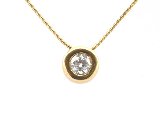 Estate Diamond Necklace Vintage 14K Solid Yellow Gold Natural Diamond Solitaire .84 Carats 18 Inches Long April Birthstone Holiday Gift