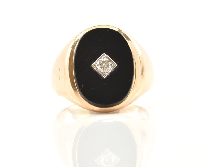 Estate Onyx Diamond Ring 14K Solid Yellow Gold Men's Size 14
