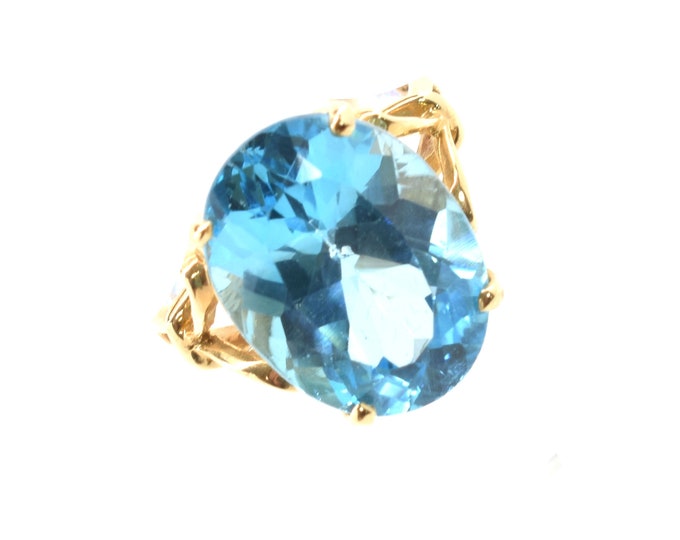 Vintage Topaz Ring New Old Stock 14K Solid Yellow Gold Genuine Blue Topaz Over 10 Carats December Birthstone Holiday Gift