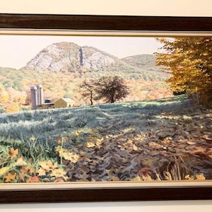 Framed Original Oil on Board, Farm in Valley by Listed Artist Bill Graveline of Connecticut (1920-2013)