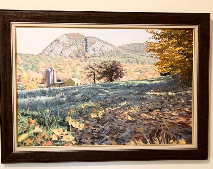 Framed Original Oil on Board, Farm in Valley by Listed Artist Bill Graveline of Connecticut (1920-2013)