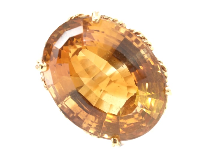 Estate Citrine Ring Vintage 14K Solid Yellow Gold Natural Citrine Oval Cut 47.48 Carats Size 8 Adjustable November Birthstone Valentine