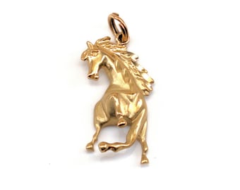 14K Solid Yellow Gold Horse Pendant Charm